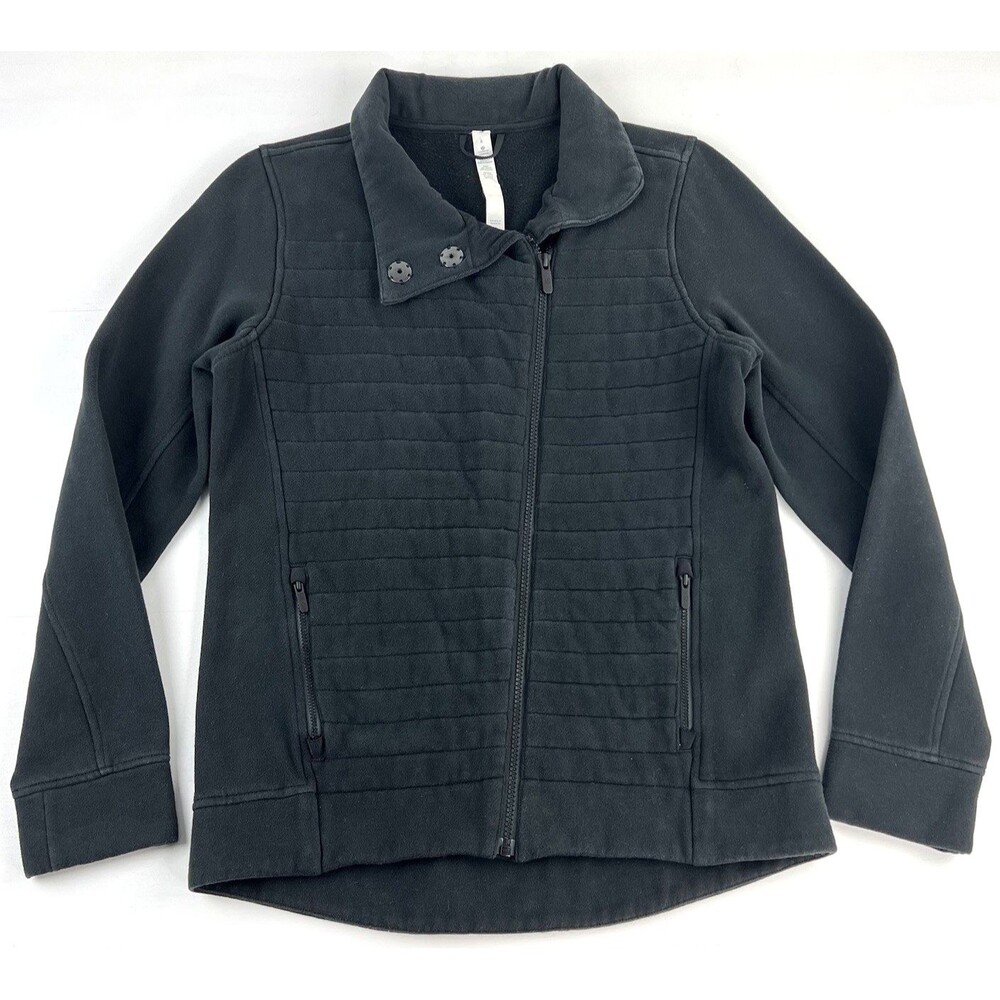 Lululemon Fleece Be True Jacket Womens Black Relaxed Fit Diagonal Full Zip Sz 6